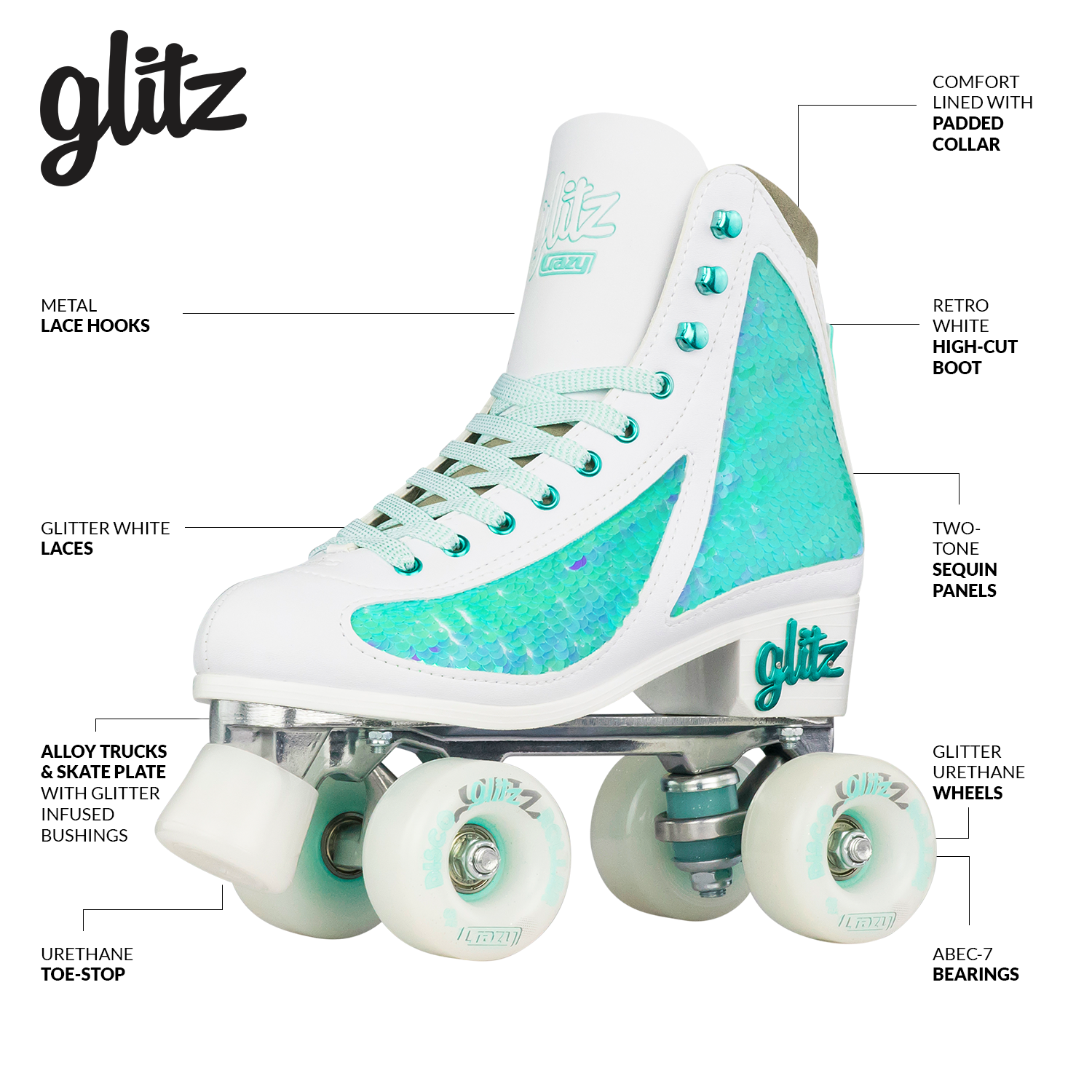 Crazy Skates Glitz Roller Skates Size Adjustable Glitter Sparkle